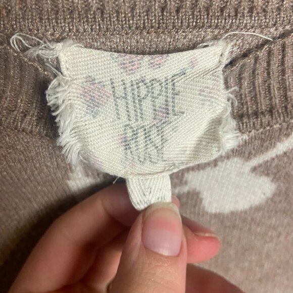 Hippie Rose Size Small Cropped Mushroom Sweater Brown Fairy Casual Neutral Boxy - Picture 4 of 5